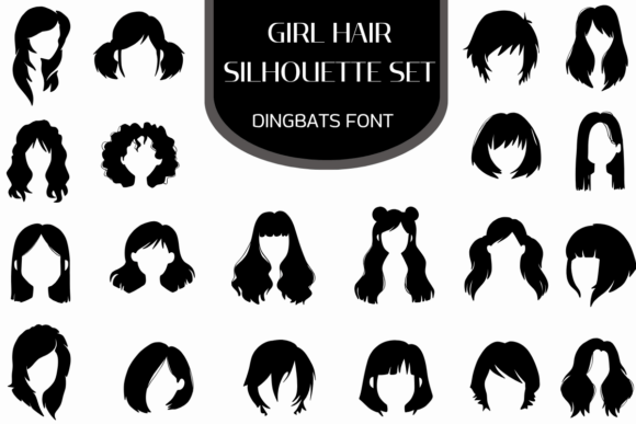 Girl Hair Silhouette Set Font